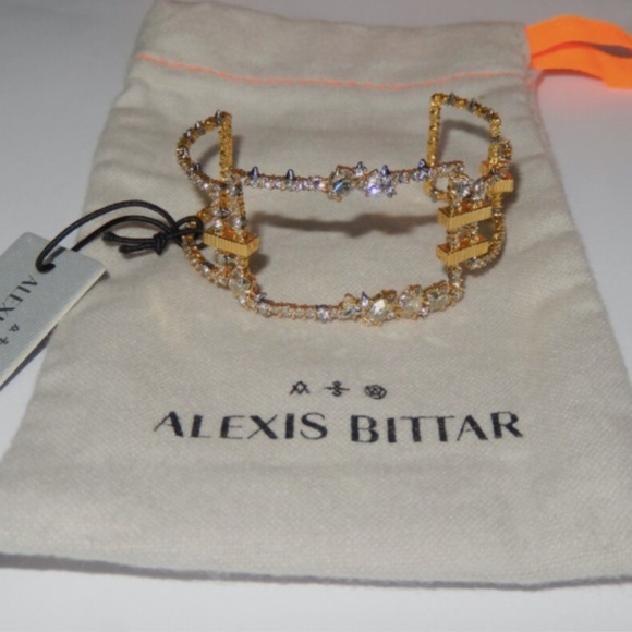 Alexis Bittar Gold Plated Crystal Spur Spike Brutalist Modern Cuff Bracelet New - Picture 1 of 7